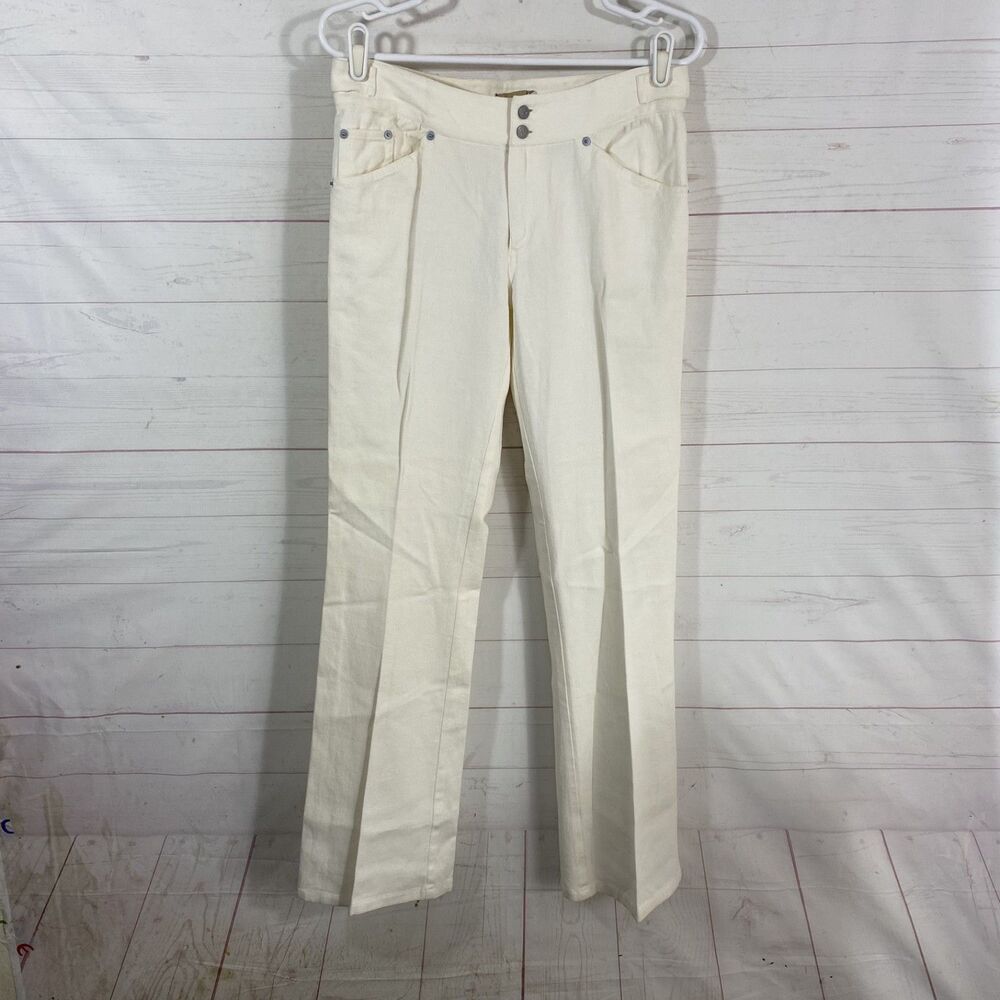 Studio M Womens Mid Rise Bootcut Jeans Size 6 Ivory Ramie/Cotton 30x32